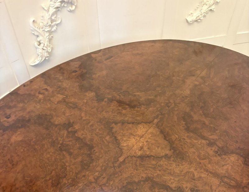 Quality Antique Victorian Burr Walnut Oval 6 Seater Dining Table on Carved Pedestal Base - Image 8